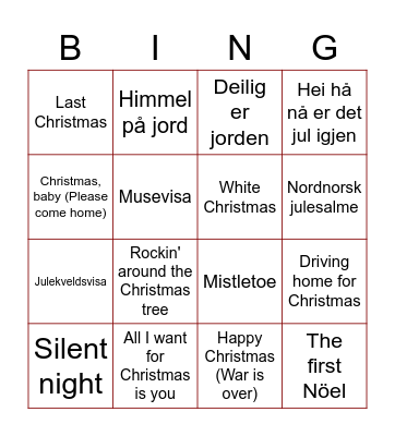 Christmas songs Bingo Card