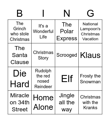 Christmas Movie Bingo Card