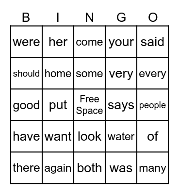 Let's practice our sight words! Bingo Card