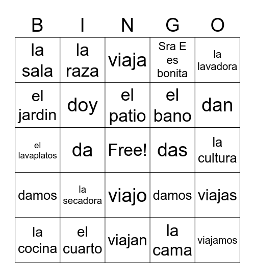 Unidad 3  La casa Bingo Card