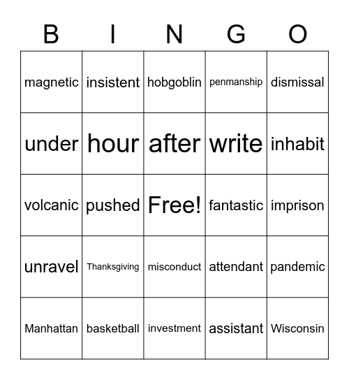 Wilson 3.4 Bingo Card