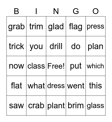 L-blends and R-blends Bingo Card