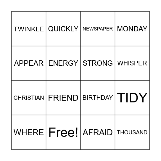 S&P 2 LIST 16 Bingo Card