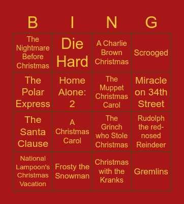 Christmas Movie Bingo Card