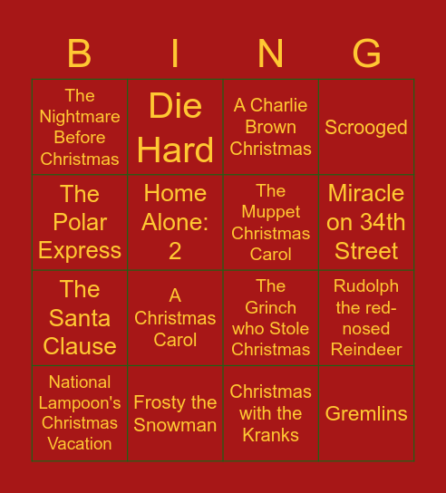 Christmas Movie Bingo Card