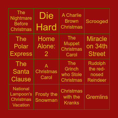 Christmas Movie Bingo Card