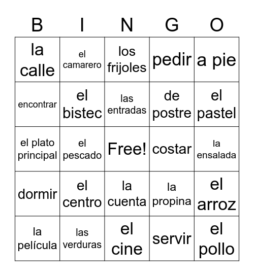 Unidad 4 Lección 2 Vocabulary Bingo Card