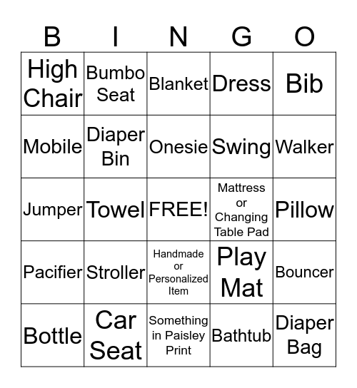 Baby Bingo Card