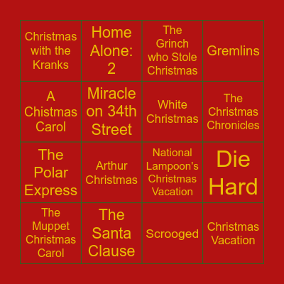 Christmas Movie Bingo Card