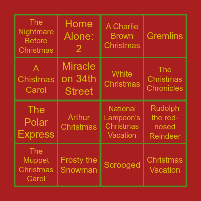 Christmas Movie Bingo Card