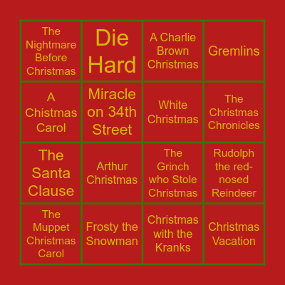 Christmas Movie Bingo Card