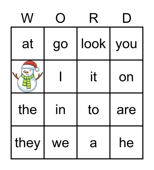 Sight Words Bingo Card