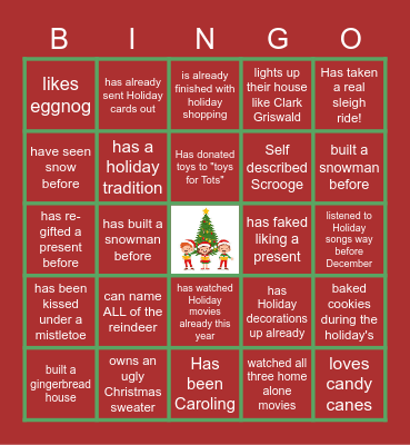 Staff Holiday Bingo Card