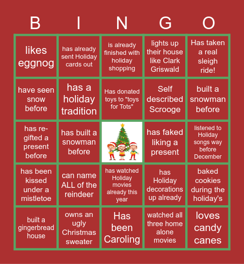 Staff Holiday Bingo Card