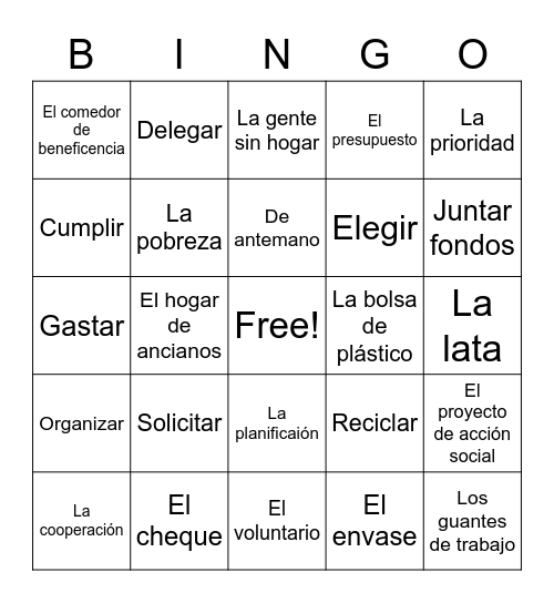 Unit 2.1 Vocabulario Bingo Card