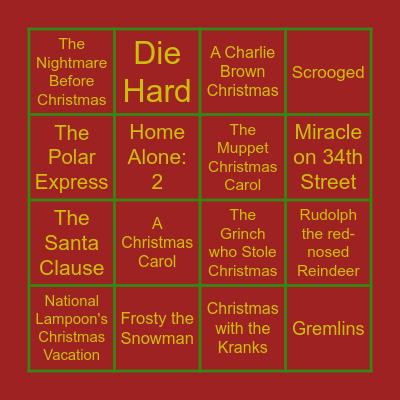 Christmas Movie Bingo Card