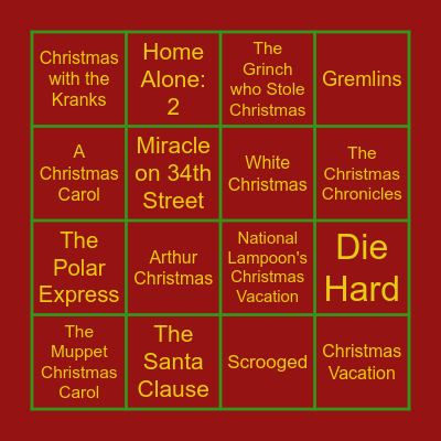 Christmas Movie Bingo Card