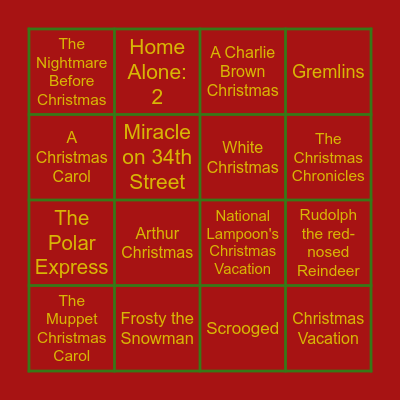 Christmas Movie Bingo Card