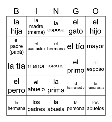 Familia Bingo Card