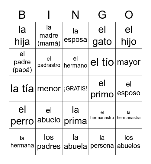 Familia Bingo Card