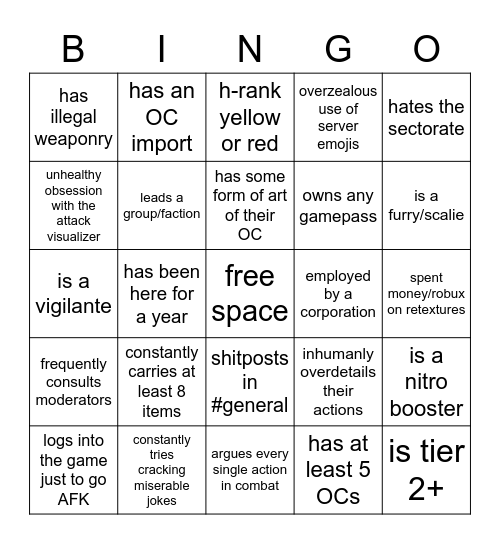 wov schizo bingo Card