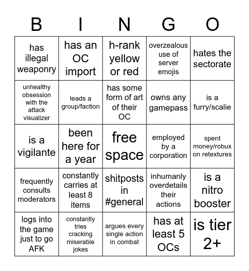 wov schizo bingo Card