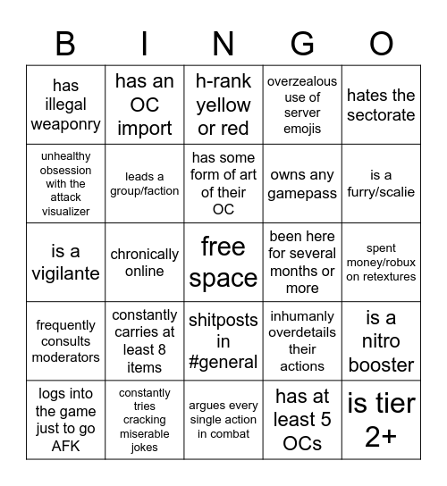 wov schizo bingo Card