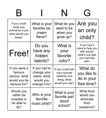 Getting to Know You! Bingo Card