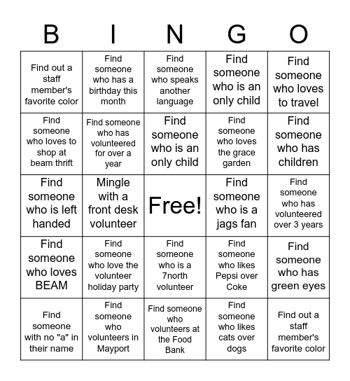 Mingle & Bingo! Bingo Card