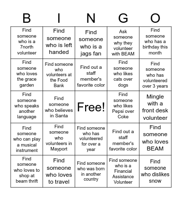 Mingle & Bingo! Bingo Card