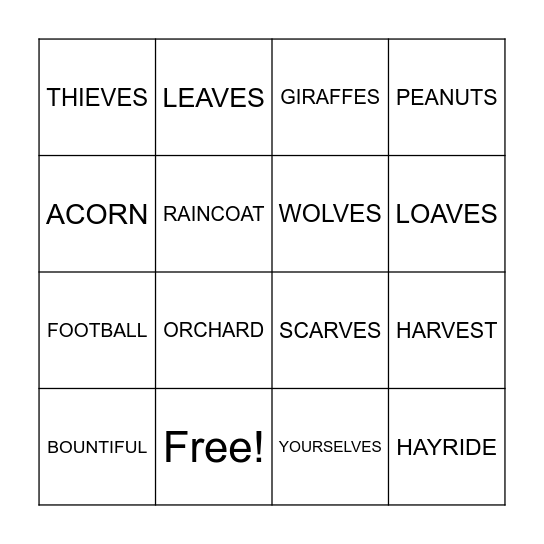 S&P 3 LIST 6 Bingo Card