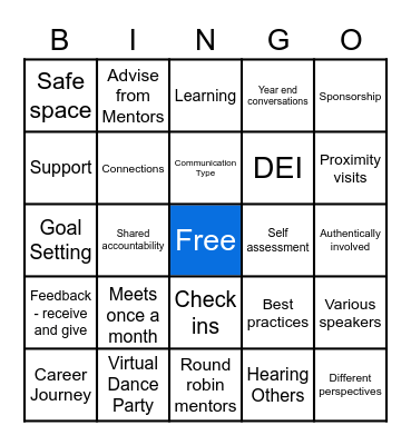 VP Mentoring Circle Bingo Card