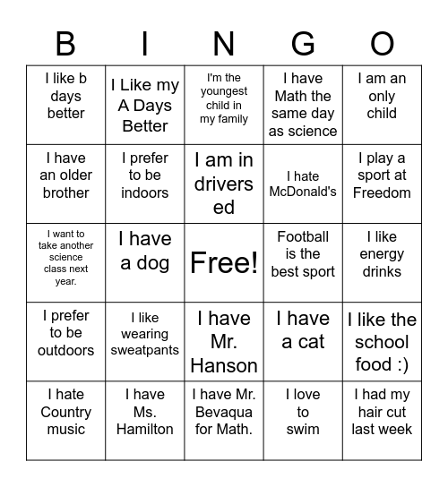 Ice breaker Bingo Card