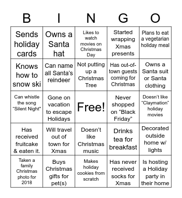 Jingle Mingle Bingo Card