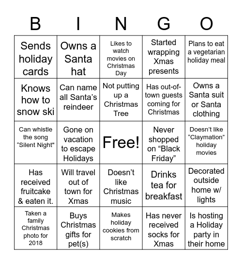 Jingle Mingle Bingo Card