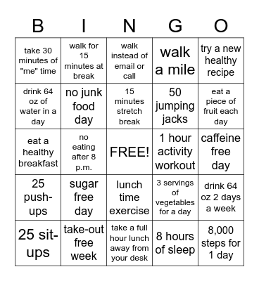 Wesway Wellness Bingo! Bingo Card