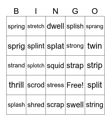 3 Letter Blends Bingo Card