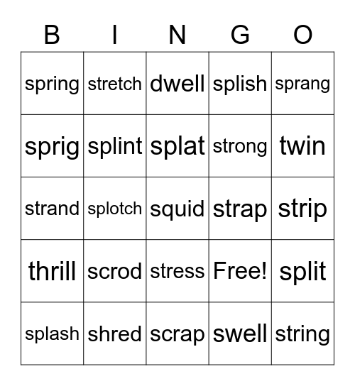3 Letter Blends Bingo Card