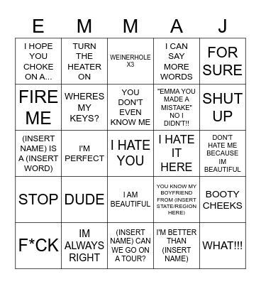 EMMA J Bingo Card