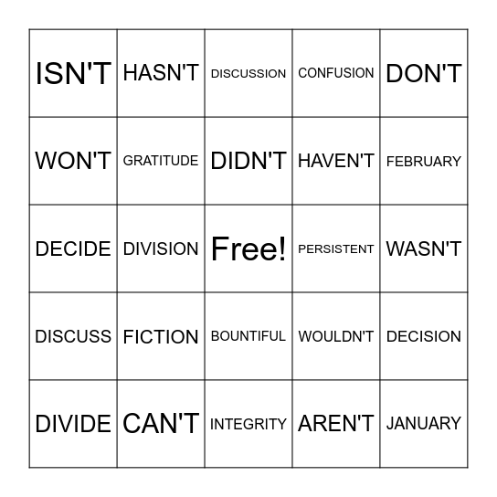 S&P 3 LIST 20 Bingo Card