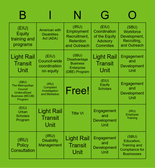 Office of Equity and Equal Opportunity (OEEO) Bingo Card