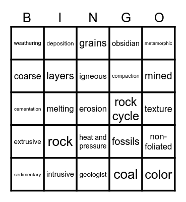Rocks Bingo Card