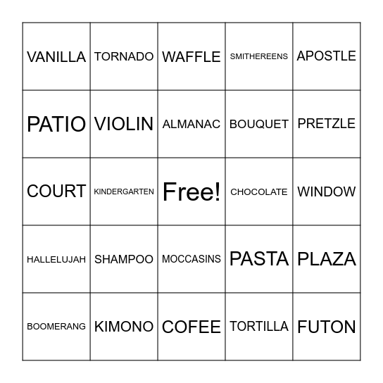S&P 3 LIST 21 Bingo Card