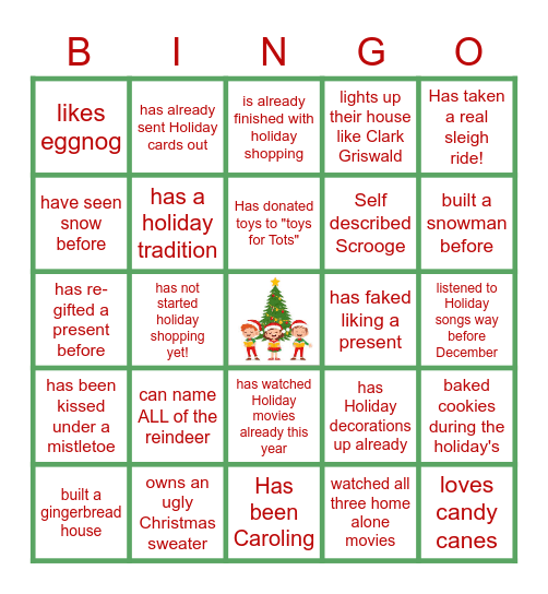 Staff Holiday Bingo Card