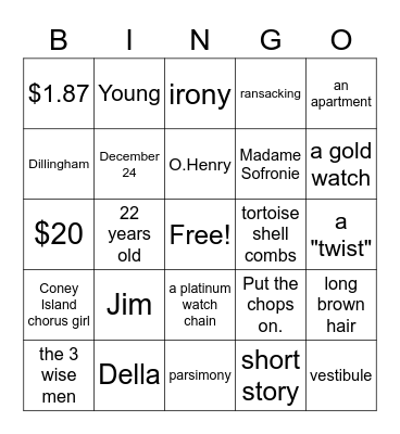 The Gift of the Magi Bingo Card