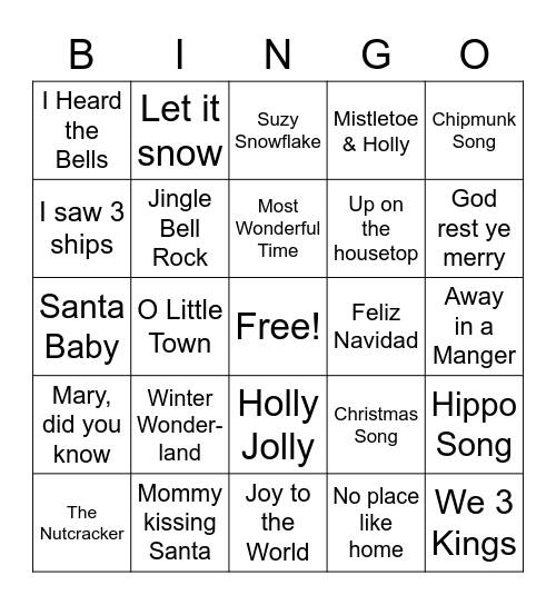 Christmas Songs Bingo Card