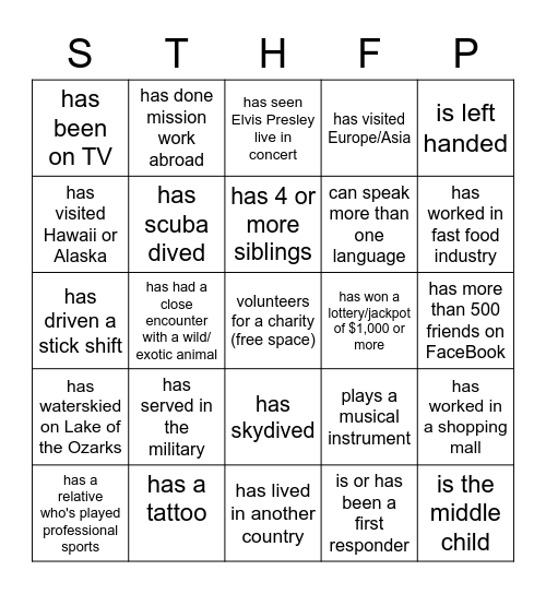 FIND SOMEONE WHO.......... Bingo Card