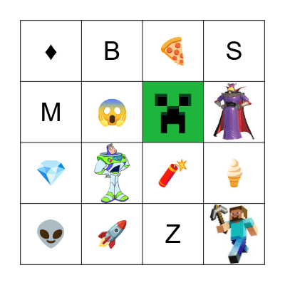 Buzz Lightyear & Minecraft Bingo Card