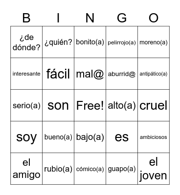 ¿Cómo Somos? Bingo Card