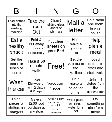 Life Skills BINGO Card